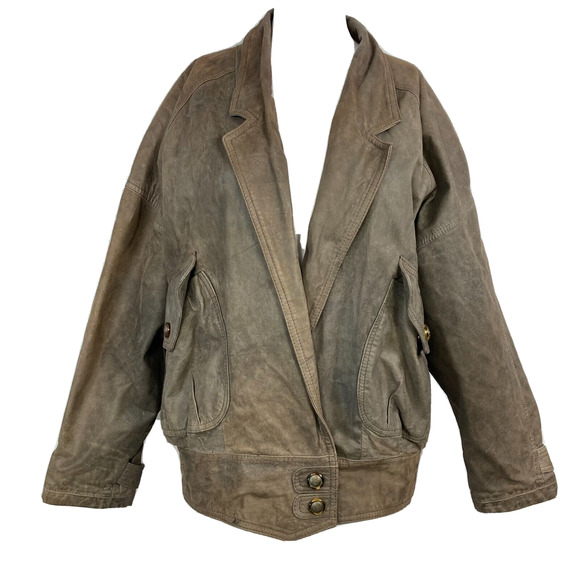 VTG‎ Express Jacket Womens Small 1980s Brown Leather Oversize Moto Pockets - Picture 1 of 9